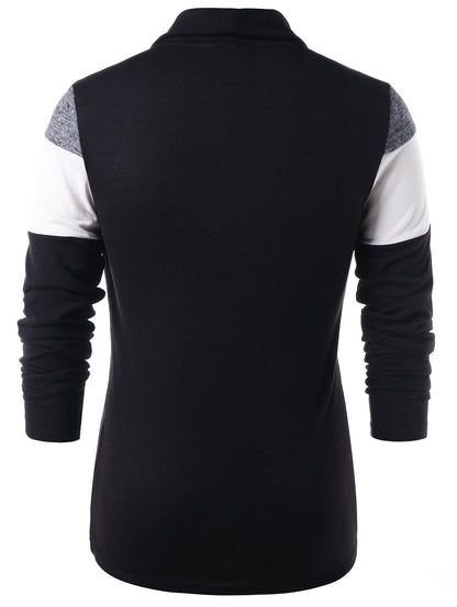 Colour Blocking Open Front Casual Cardigan