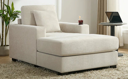 39.7" Oversized Chaise Lounger Modern Style Sofa Couch ,with Pillows, Charge Station & Cup Holders, Chenille Fabric, Cream - Shello's Creative Boutique