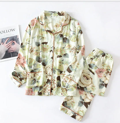 Spring / Summer new 100% viscose long-sleeved trousers ladies pajamas suit simple style long pajamas women's home service - Shello's Creative Boutique