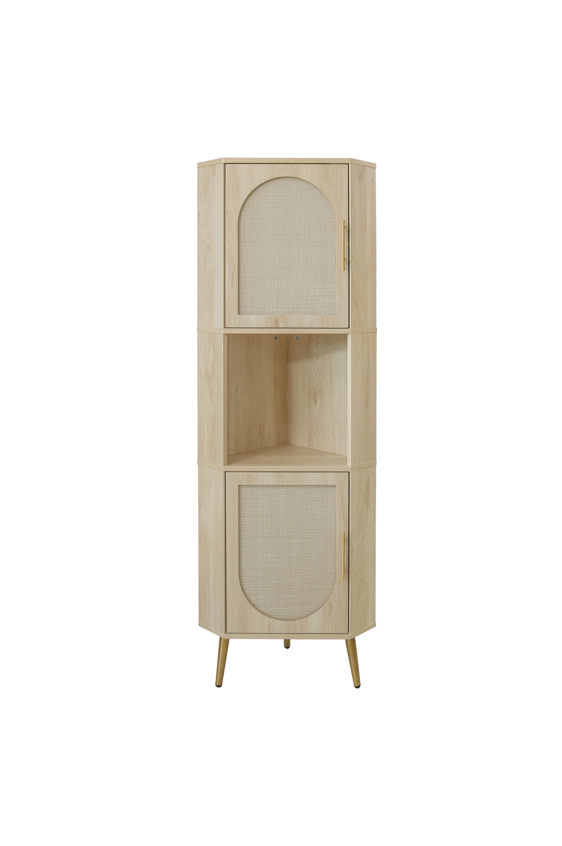 Corner cabinet ,Rattan door,Freestanding Corner Tables For Small Spaces, Corner Shelf Stand For Living Room, Kitchen, Bathroom eprolo