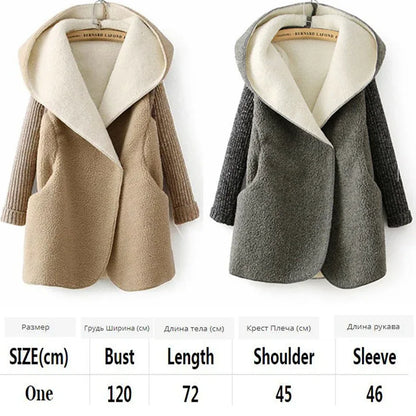 Loose Lamb Wool Cardigan Solid Color Hooded Long Fashion Coat Knitted Sleeve Stitching Warm Jacket - Shello's Creative Boutique
