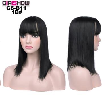 women Bob Wig With Bangs Short Straight Wigs party Synthetic Hair Heat Resistant Fiber fake hair Halloween Perucas eprolo