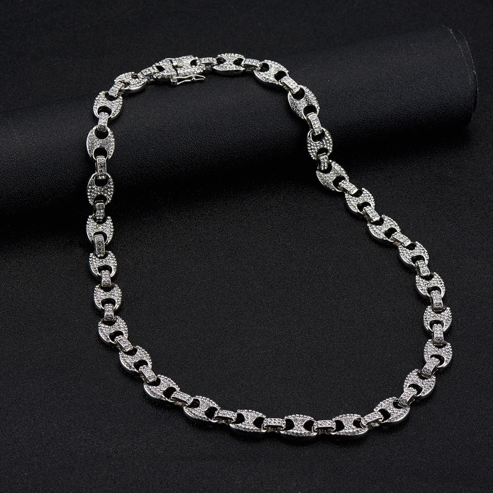 Large Pig Nose 12mm Hip Hop Cuban Link Chain Men Coffee Bean Clavicle Chain Men Shello Creative Boutique