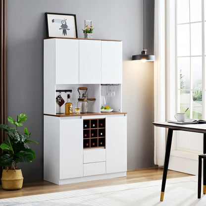 Farmhouse Coffee Bar Wine Cabinet – 68.89'' Rustic Kitchen Buffet with Storage for Dining & Lounge Spaces - Shello's Creative Boutique