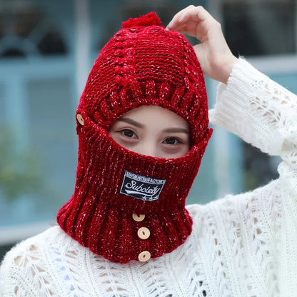 Knitted Ear Protection Hat New Wool Plush Hat Windproof Warm Hat Mask Neck Scarf Integrated Hat - Shello's Creative Boutique