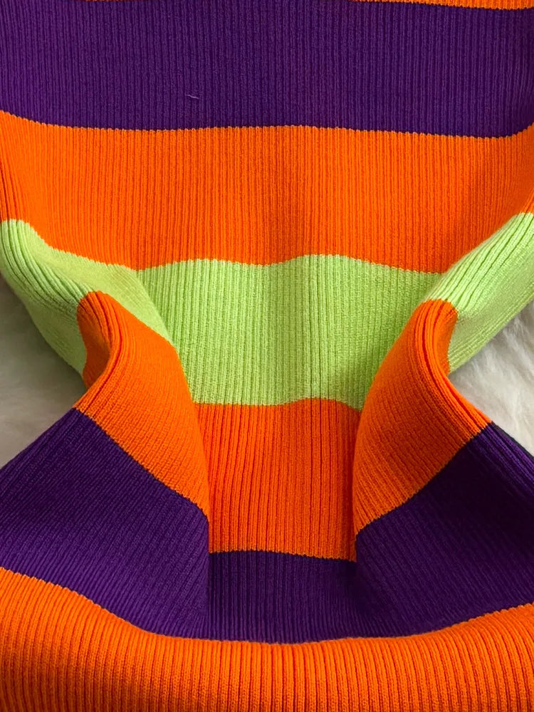Women Temperament High Waist Knit Wrap Buttocks Dresses Stand Collar Long Sleeve Stripe Vestidos Autumn Winter eprolo