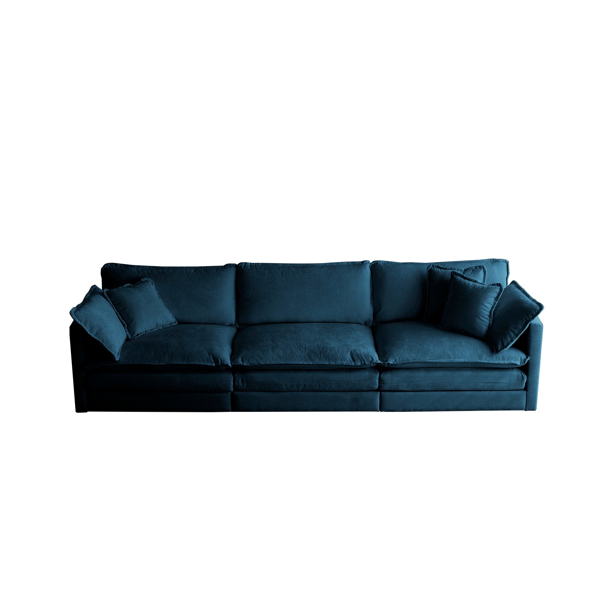Mid-Century Modern Couch 3-Seater Sofa with 2 Armrest Pillows and 3 Toss Pillows, Couch for Living Room Blue Chenille Shello Creative Boutique