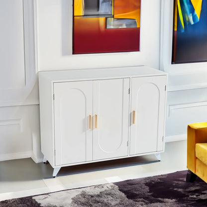 Sideboard Buffet Cabinet – Ivory White Elegance with 3 Doors & Removable Shelves - Shello's Creative Boutique
