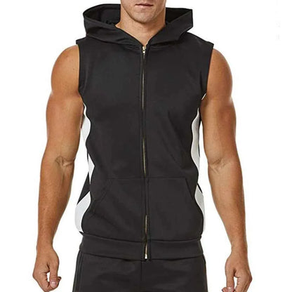 Men's Sports Vest - Zipper Splicing Hooded Vest for Fitness Enthusiasts - Shello's Creative Boutique