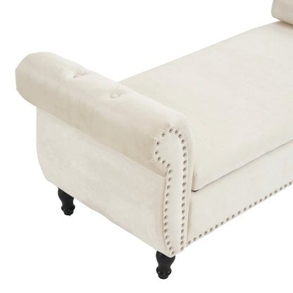 Velvet Multifunctional Storage Rectangular ottoman bench with 1 Pillow, Beige - Shello's Creative Boutique