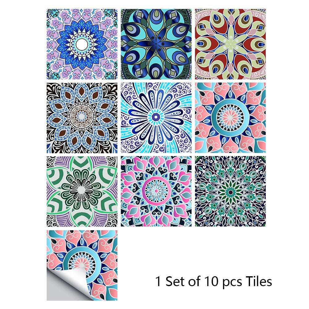 10 Piece Set Of Datura Mosaic Small Flower Imitation Ceramic Tile Sticker For Home Renovation Kitchen And Bathroom Decoration Self-Adhesive Wall Sticker