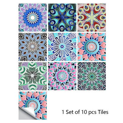 10 Piece Set Of Datura Mosaic Small Flower Imitation Ceramic Tile Wall Sticker - Shello's Creative Boutique