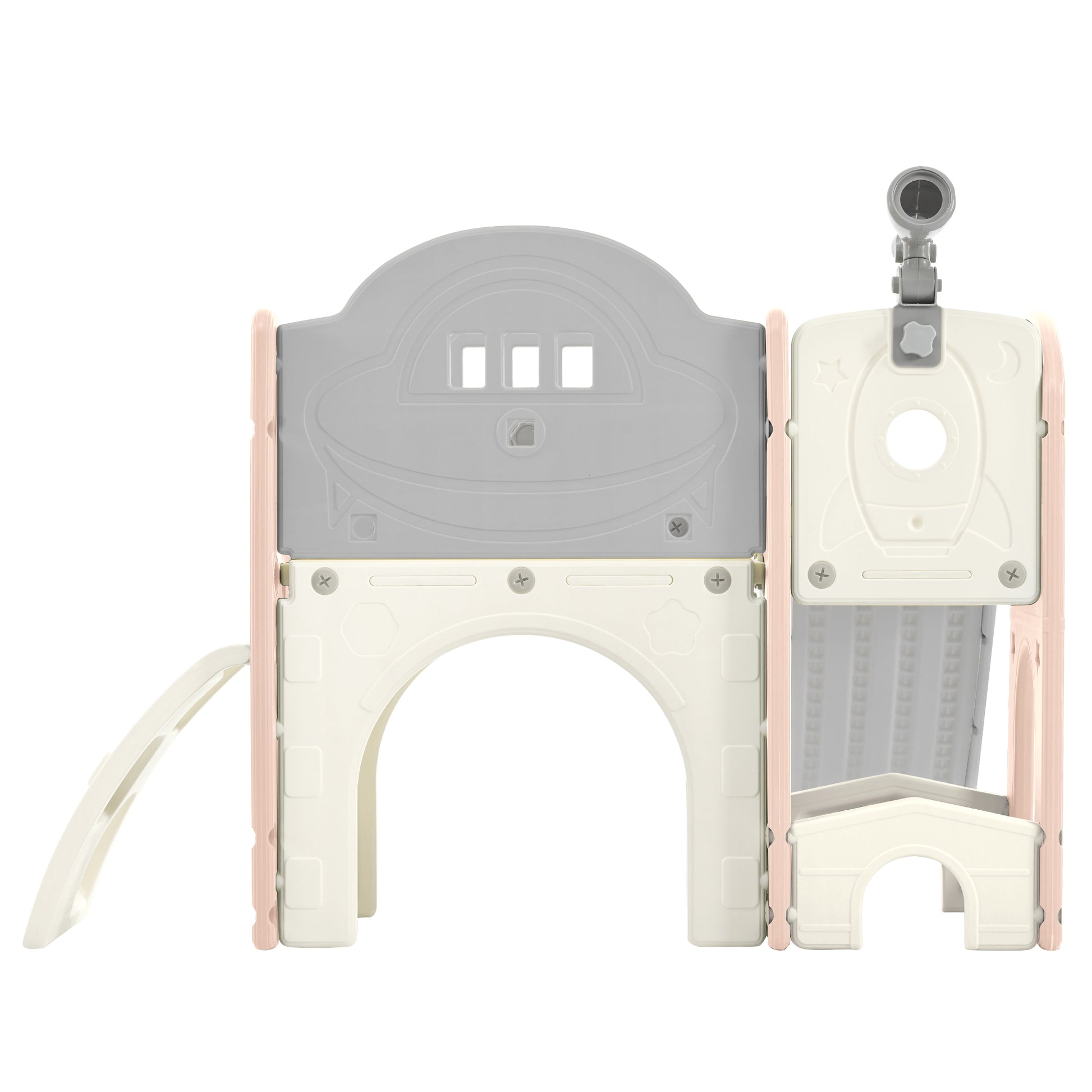 Kids Slide Playset Structure 7 in 1, Freestanding Spaceship Set with Slide, Arch Tunnel Pink+Grey + HDPE eprolo