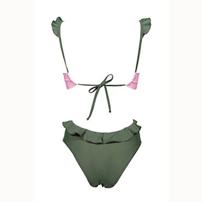 One piece swimsuit women sexy halter strap chest pad no steel support swimsuit ruffle - Shello's Creative Boutique