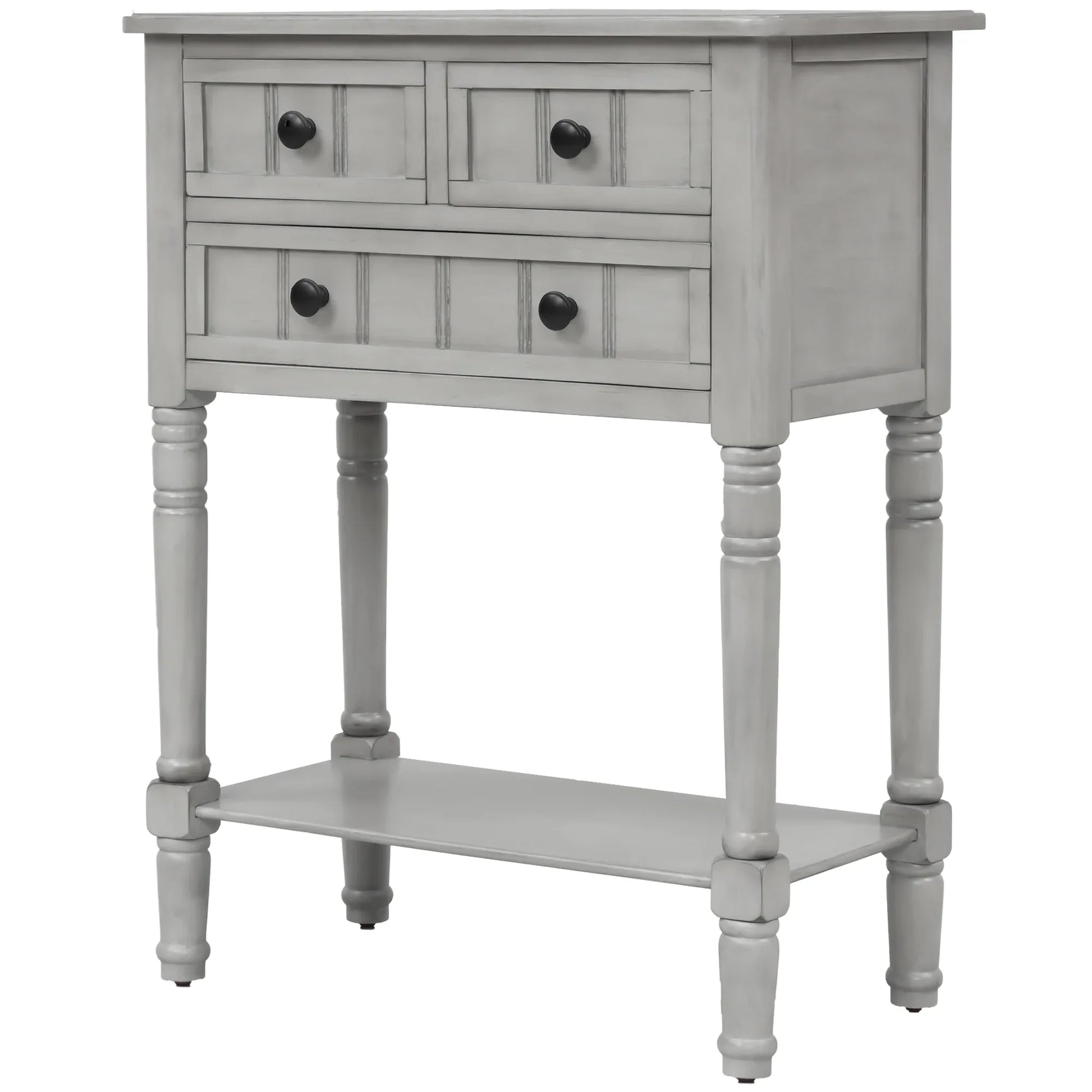 TREXM Narrow Console Desk, Thin Sofa Table with Three Storage Drawers and Living Room Bottom Shelves (Grey Washed) - Shello's Creative Boutique