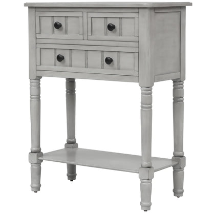 TREXM Narrow Console Desk, Thin Sofa Table with Three Storage Drawers and Living Room Bottom Shelves (Grey Washed) - Shello's Creative Boutique