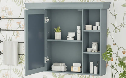 35 ''x 28' 'blue wall mounted bathroom storage cabinet with mirror door and medication cabinet with 6 open shelves - Shello's Creative Boutique
