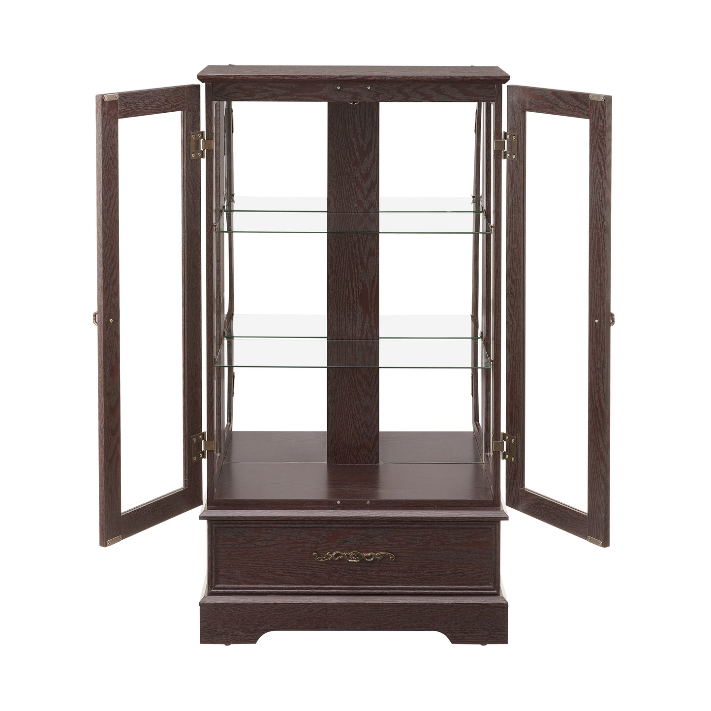 Light colored glass cabinet with adjustable glass frame Curio display cabinet, 2 doors and 1 drawer light bulb cherry color eprolo