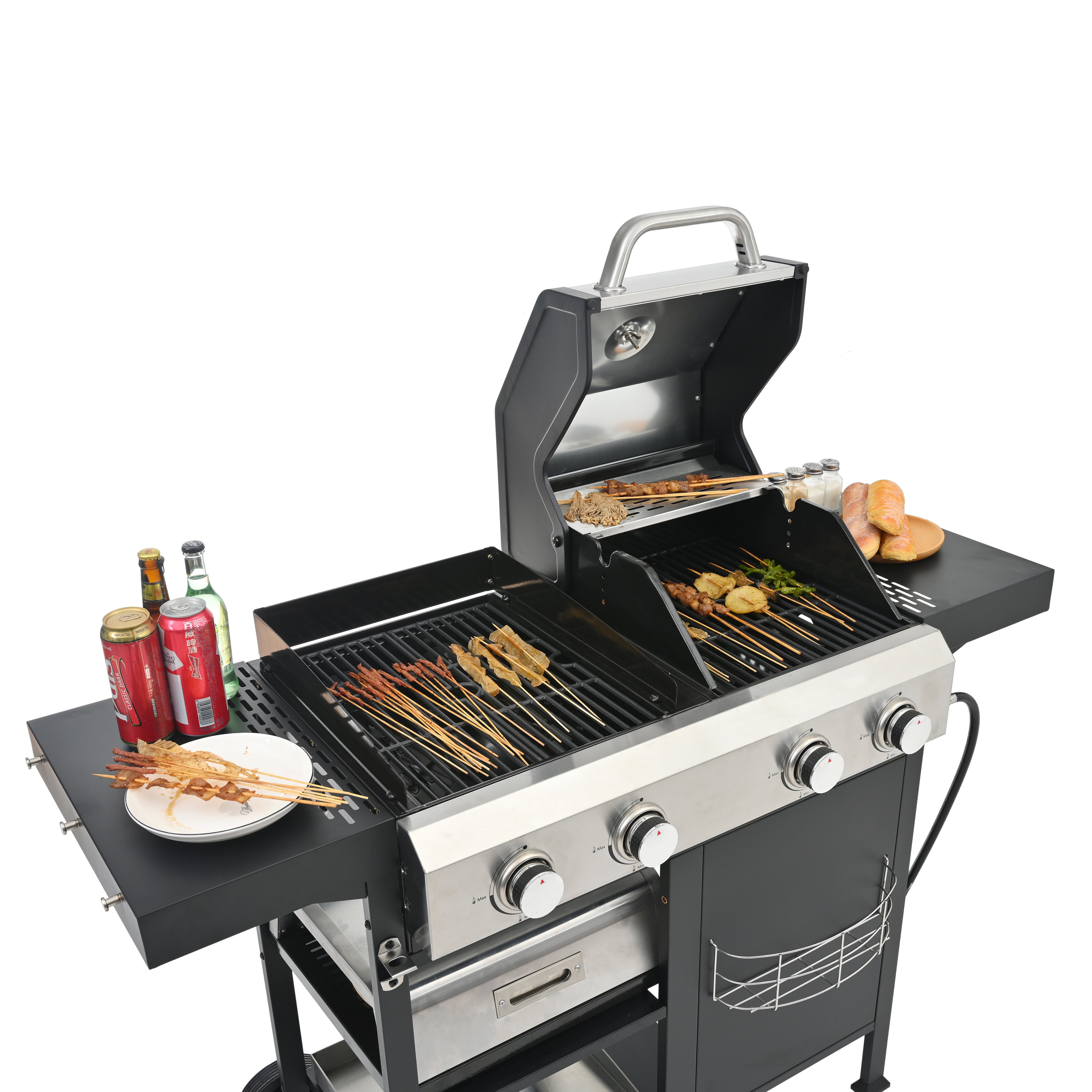 2+2 multifunctional gas barbecue grill and covered grill combination for outdoor cooking - barbecue, barbecue, pizza. eprolo