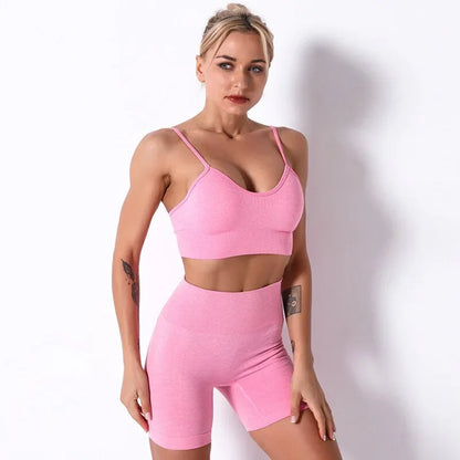 2Pcs/3Pcs/4Pcs Yoga Set Women Clotching Fitness Sportswear Seamless High Waist Leggings Shorts Shirt Crop Top Sport Bra - Shello's Creative Boutique