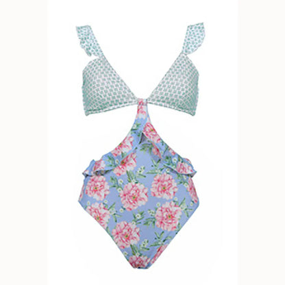 One piece swimsuit women sexy halter strap chest pad no steel support swimsuit ruffle - Shello's Creative Boutique