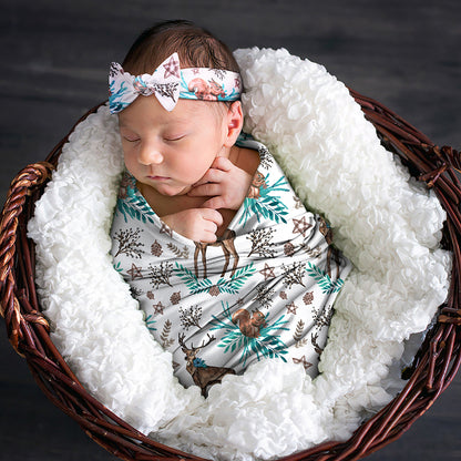 Newborn Photography Wrap Bow Hair Band Wrap Towel Set Baby Flower Blanket 2 Piece Set eprolo
