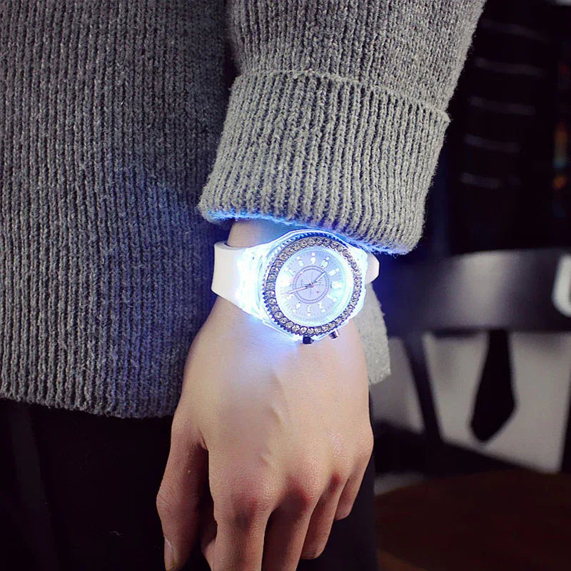 Led Flash Luminous Watch Personality trends students lovers jellies woman men's watches 7 color light WristWatch - Shello's Creative Boutique
