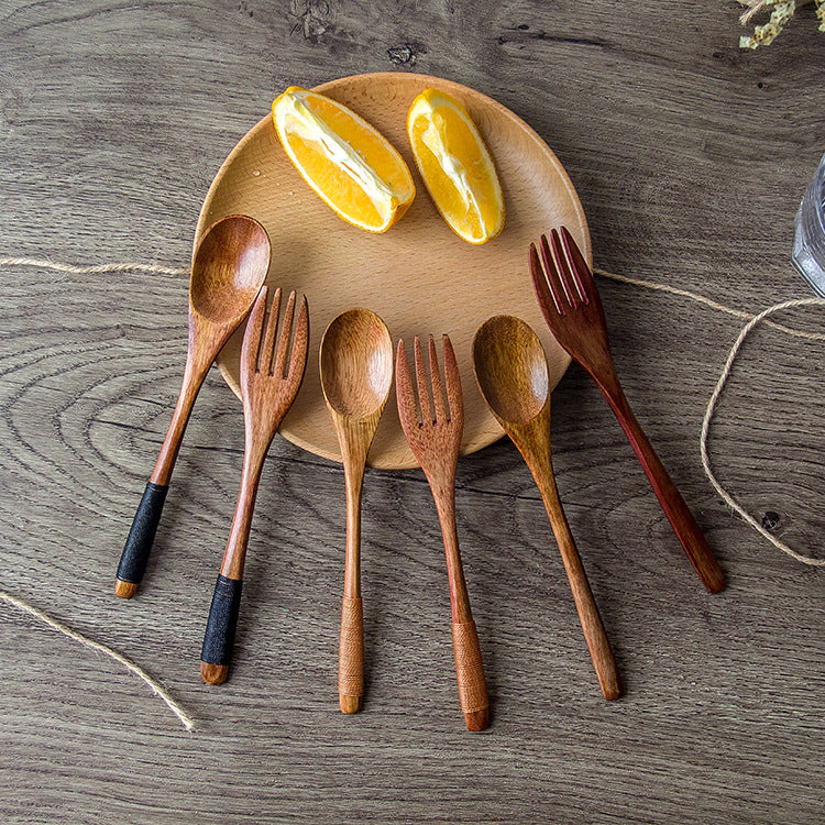 Japanese Nanmu Winding Spoon and Fork Set Wooden Coffee Stirring Spoon Wooden Spoon and Fork eprolo