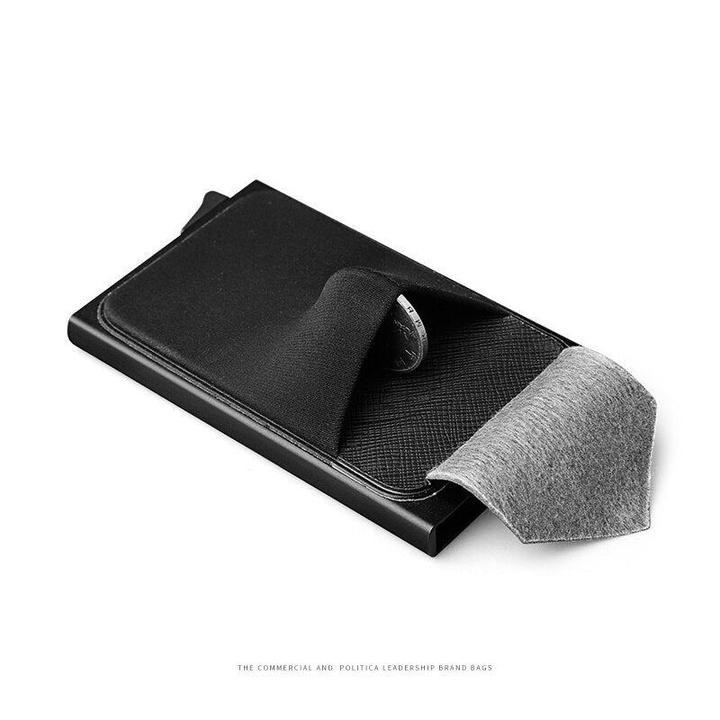 Business Men Credit Card Wallet Aluminum Cash ID Card Holder  Case Blocking Slim Metal Wallet Coin Purse Black eprolo