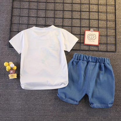 Children's clothing children's short sleeved shorts set stylish baby summer clothing children's shoulder bag T-shirt cartoon set - Shello's Creative Boutique