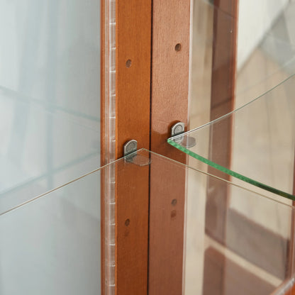 Curio Diapali cabinet with adjustable shelves mirror tempered glass door walnut wood - Shello's Creative Boutique