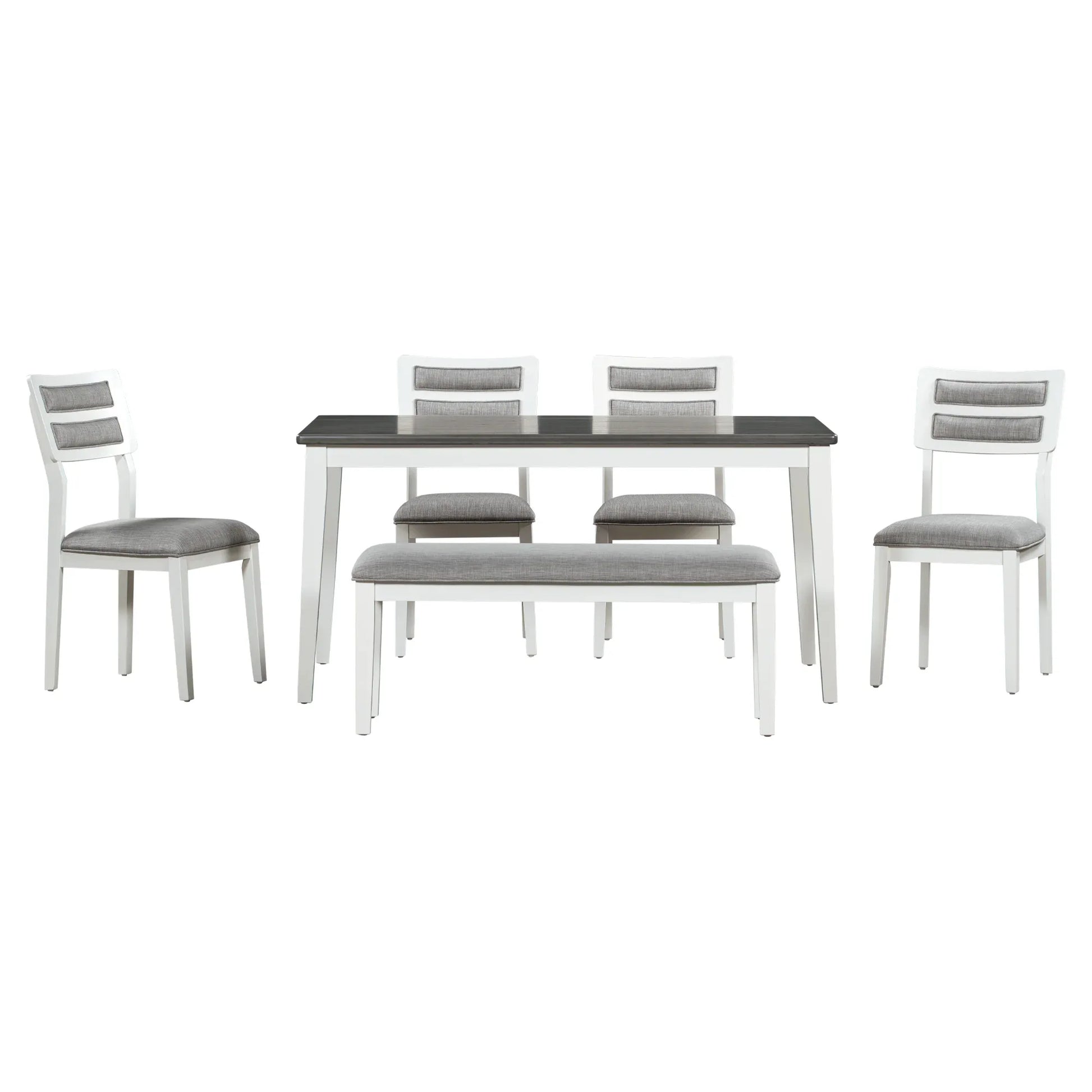 TREXM Classic and Traditional Style 6 - Piece Dining Set, Includes Dining Table 4 Upholstered Chairs & Bench (White+Gray) - Shello's Creative Boutique