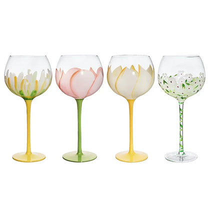 1 Piece Hand Painted Glass Goblet Cup Creative Red Wine Glasses Cup Flower Painted Stemware for Wedding Party Events - Shello's Creative Boutique