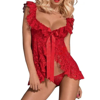 Sexy Lace Lingerie Dress Women Homewear Night Gowns + G-string Sexy Panties Nightwear Sleepwear Sets - Shello's Creative Boutique