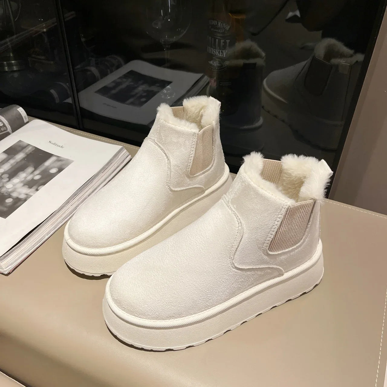 Short tube bread cotton shoes with plush and thick snow boots for women - Shello's Creative Boutique