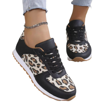 Thick-Soled Leopard Print Lace-up Casual Sports Shoes for Women - Shello's Creative Boutique