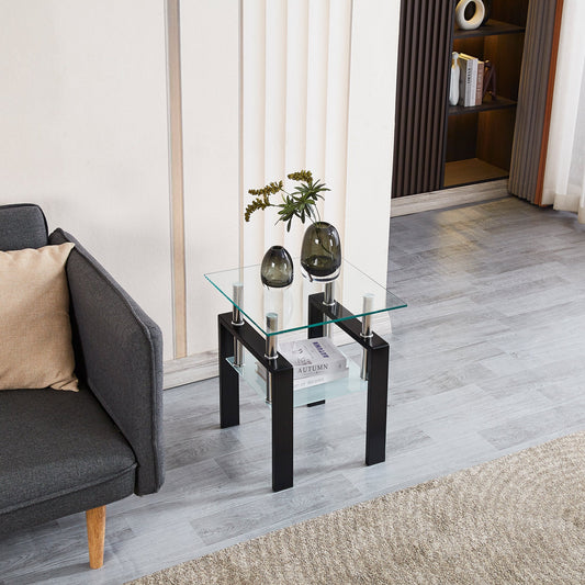 Tempered Transparent Glass End Table 2-Layers Small Table with Storage Living Room Side Table eprolo
