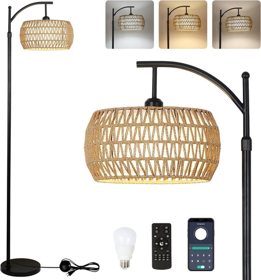 Arc Floor Lamp with Remote Control, Dimmable LED Floor Lamp with 3 Color Temperature Boho Farmhouse Tall Pole Lamp eprolo