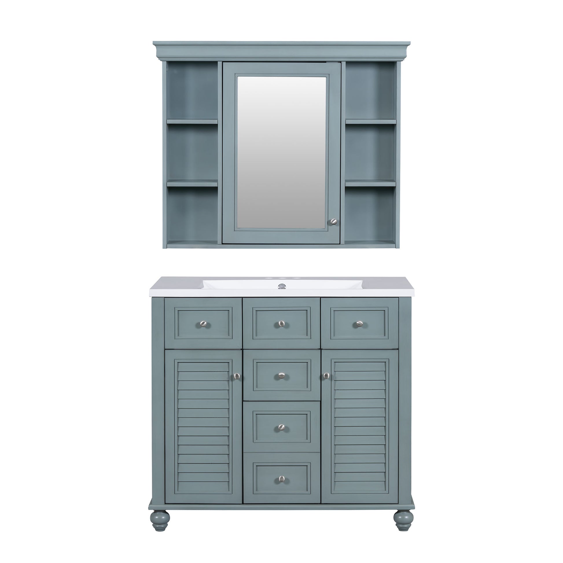 36 inch modern mirror cabinet with adjustable shelves, 2 soft closing doors, and 6 drawer storage cabinet door organizers eprolo