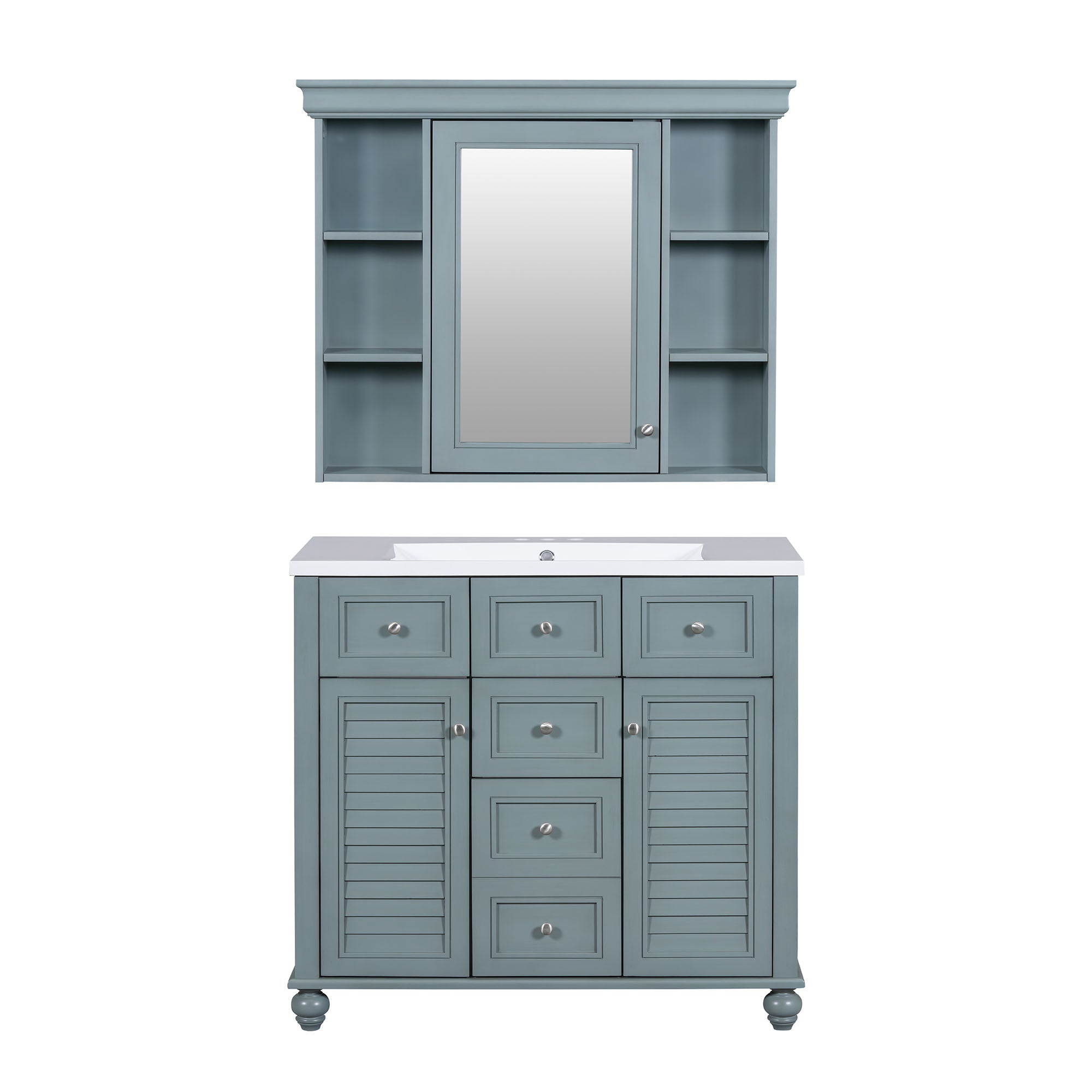 36 inch modern mirror cabinet with adjustable shelves, 2 soft closing doors, and 6 drawer storage cabinet door organizers eprolo