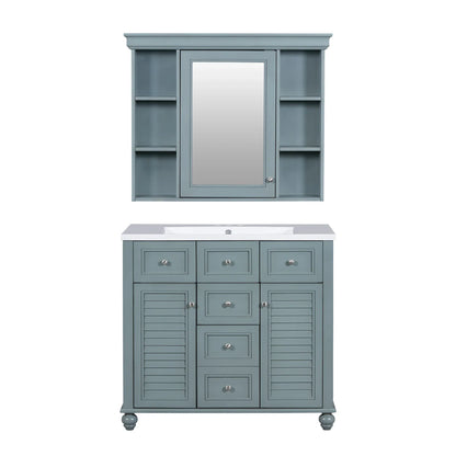 36 inch modern mirror cabinet with adjustable shelves, 2 soft closing doors, and 6 drawer storage cabinet door organizers - Shello's Creative Boutique