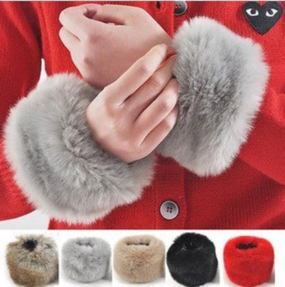 Luxe Winter Wrist Gloves – Faux Rabbit Fur with Oversized Sleeves - Shello's Creative Boutique