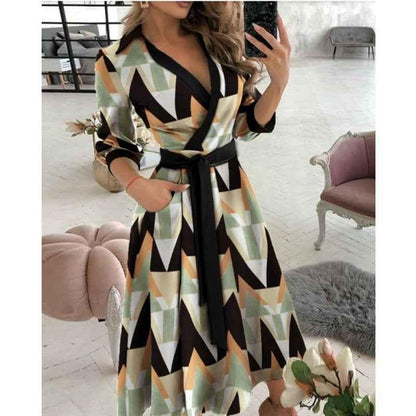 Eprolo Fashionable V-Neck Printed Dress for Women - Short Sleeved Style - Shello's Creative Boutique