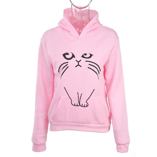 Women Hoodies With Ear Cat Pattern Casual Sweatshirts Pullover Top Female Winter Autumn Long Sleeves Hoodie Coat - Shello's Creative Boutique