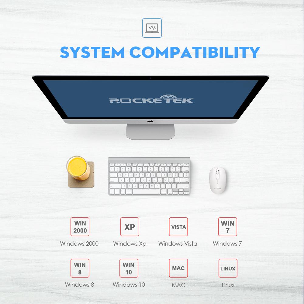 Rocketek USB Wireless Mouse 1600 DPI 3 buttons ergonomic design for 2.4G desktop computer accessories mouse gamer PC