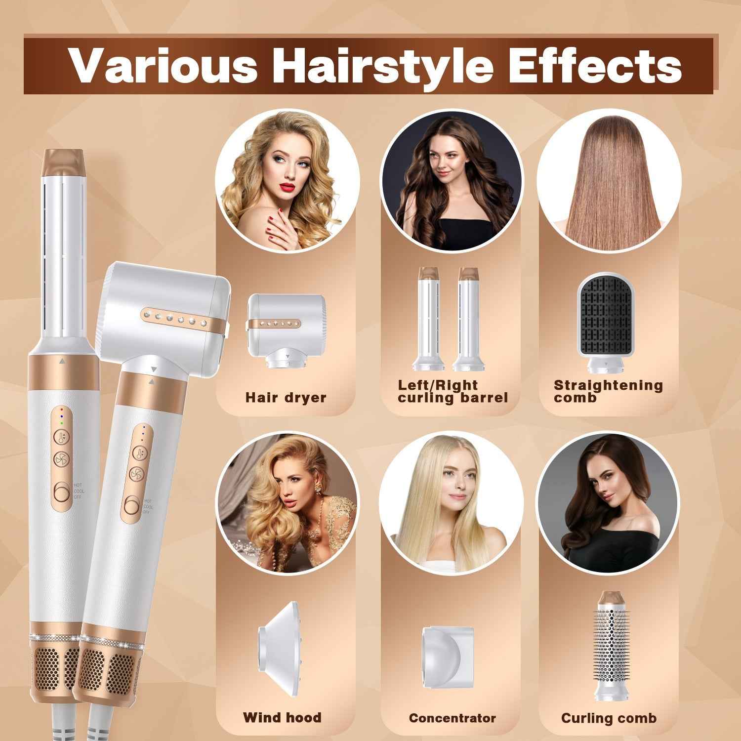 7 in 1 Professional Hair Straightener Curler Electric Comb Hair Dryer Brush Hot Hair Volume Curlers Hair Style Set