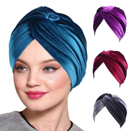 Women Velvet Turban Hat Headband Muslim Hijab Caps Head Wrap