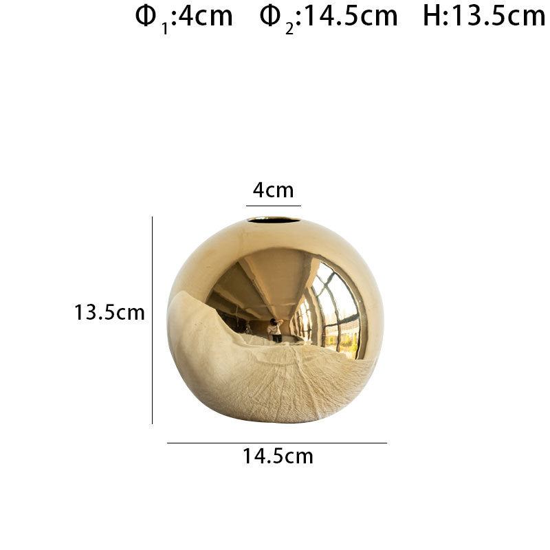European Style Gold Plated Ceramic Vase Circular Model Room Wedding Decoration, Flower Arrangement, Vase Placement, Jewelry eprolo