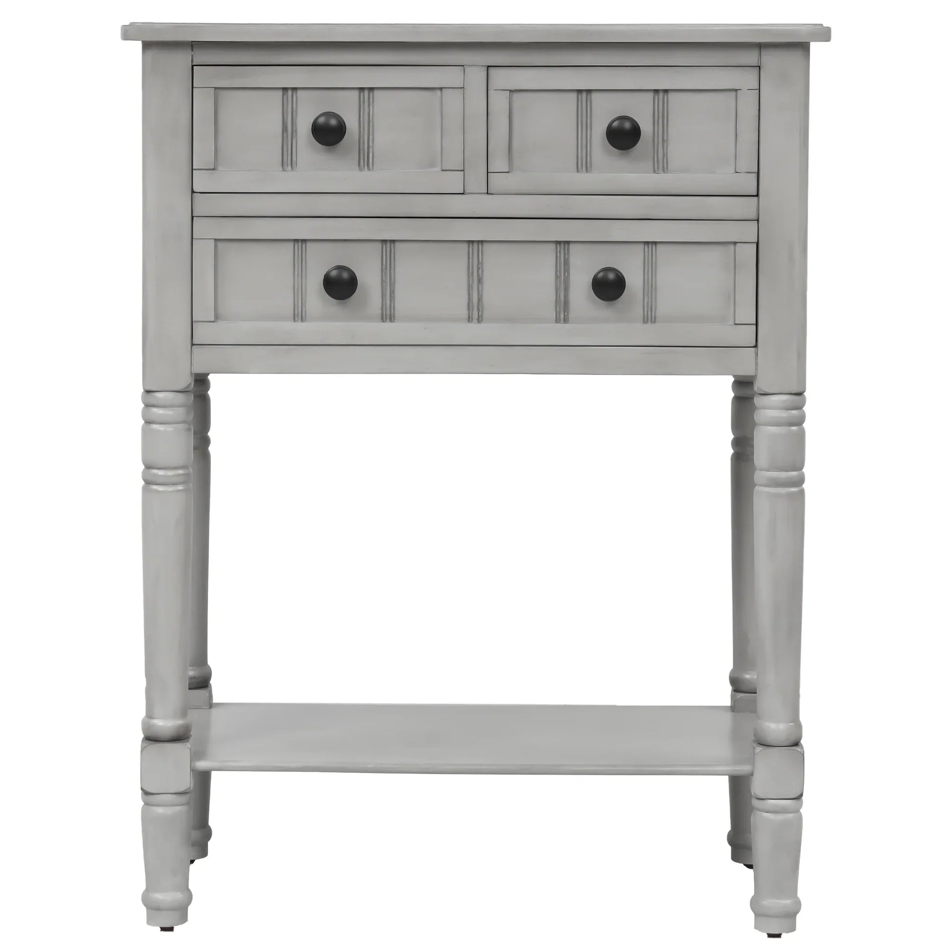TREXM Narrow Console Desk, Thin Sofa Table with Three Storage Drawers and Living Room Bottom Shelves (Grey Washed) - Shello's Creative Boutique