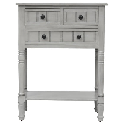 TREXM Narrow Console Desk, Thin Sofa Table with Three Storage Drawers and Living Room Bottom Shelves (Grey Washed) - Shello's Creative Boutique